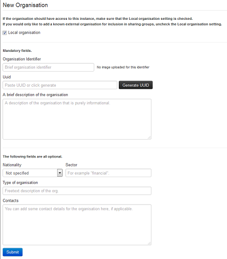 Fill this form out to add a new organisation.