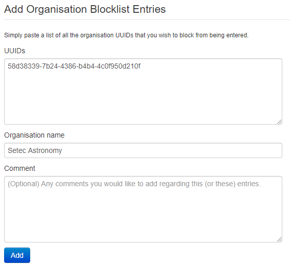 Blocklist organisation view