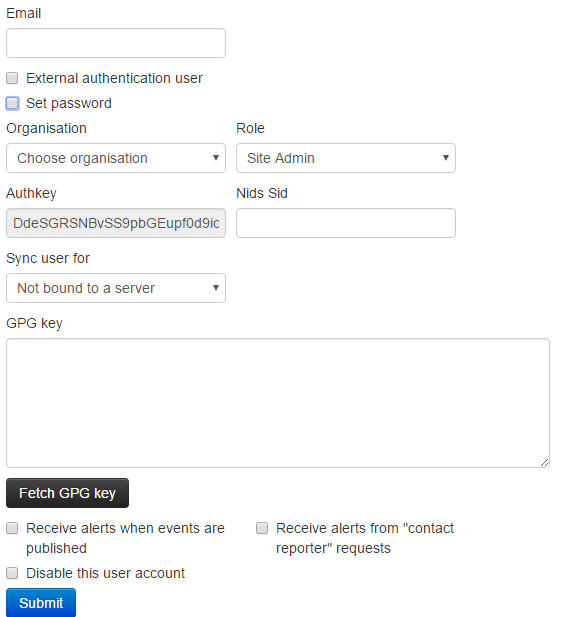 Adding a user with the external authentication enabled.